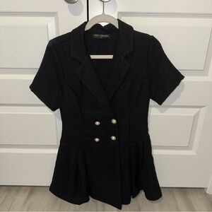 Black Double-Breasted Short Sleeve Blazer Dress